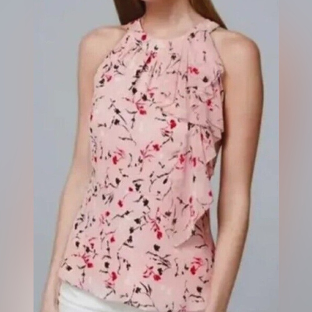 White House Black Market Pink Floral Top pink red black